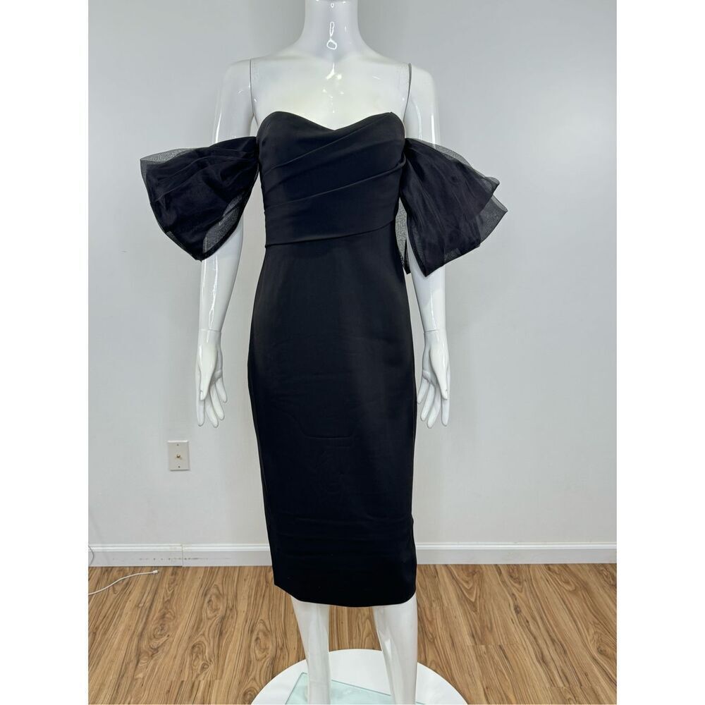 Badgley Mischka Organza Puff-Sleeve Cocktail Midi-Dress Size 10 - Picture 4 of 11
